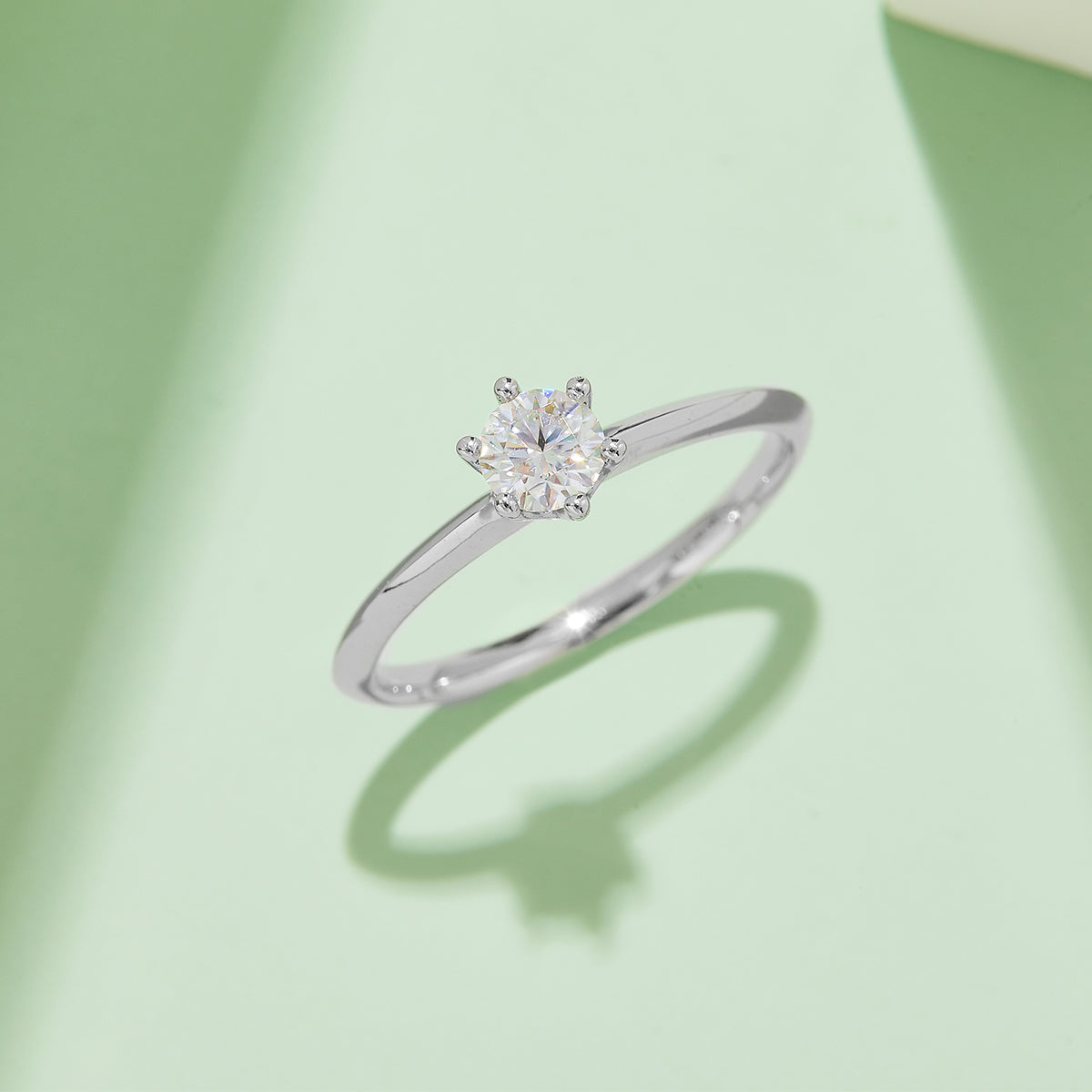 0.5 CT D Color Moissanite 6-Prong Classic Straight Shank Ring in White Gold Plated Sterling Silver#7