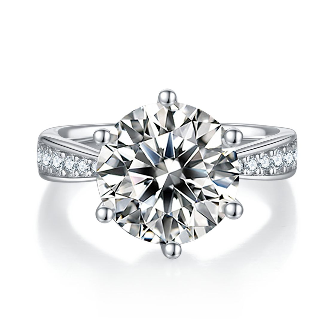 5.0 CT D Color Moissanite Pave Dancing Custom Ring in White Gold Plated Sterling Silver#4
