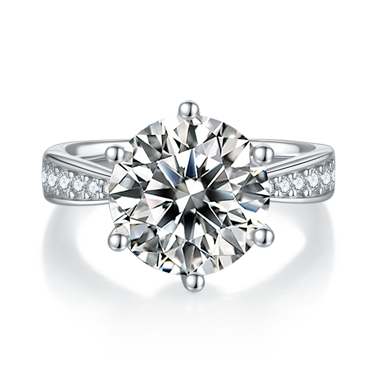 5.0 CT D Color Moissanite Pave Dancing Custom Ring in White Gold Plated Sterling Silver#4