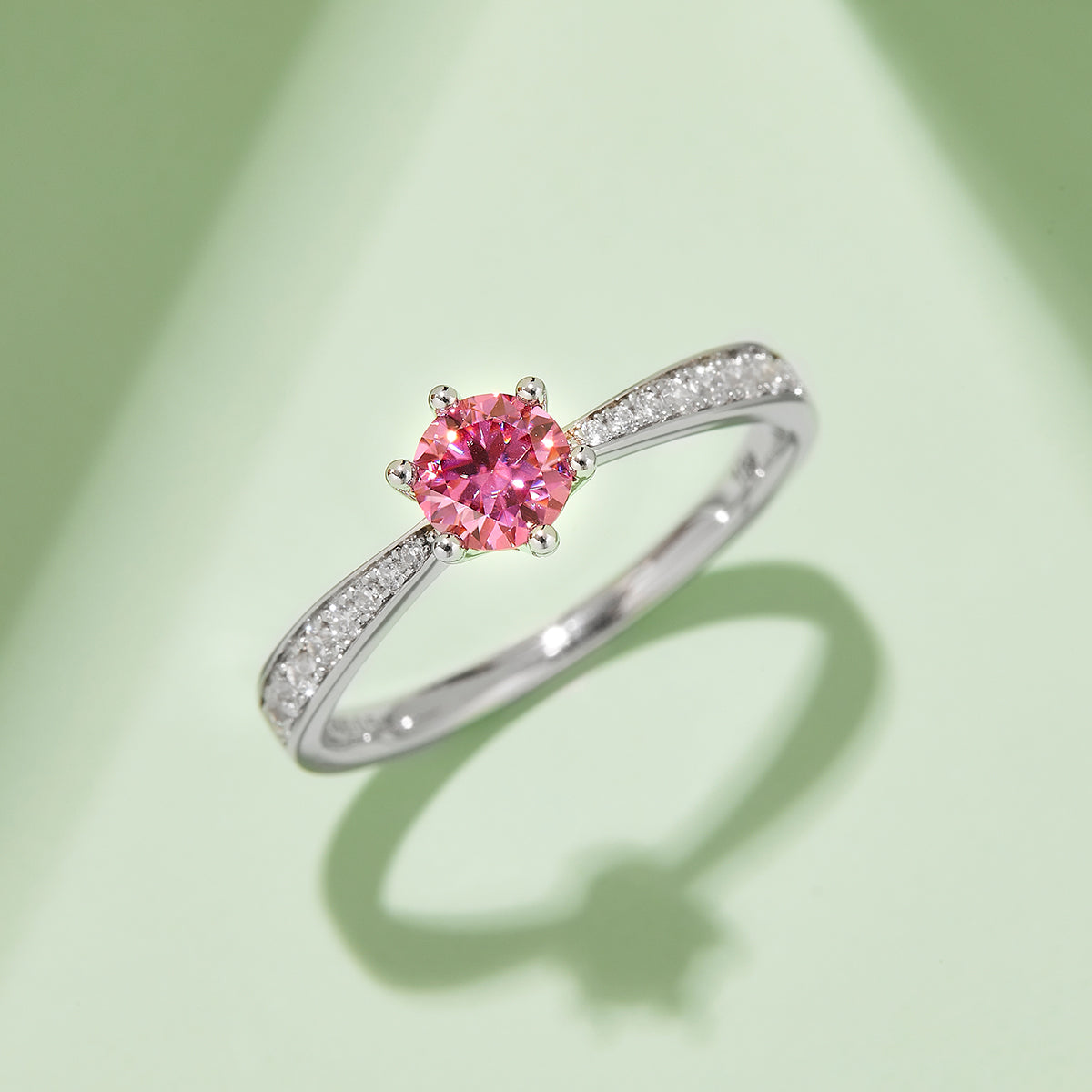 0.5 CT D Color Moissanite Pave Dancing Ring in White Gold Plated Sterling Silver#8