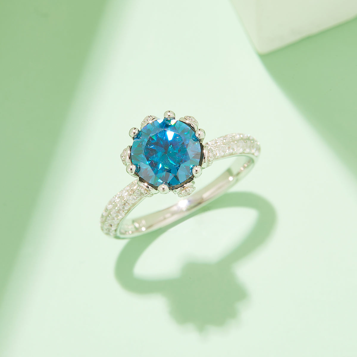 2.0 CT D Color Moissanite Flora Halo Straight Shank Custom Ring in White Gold Plated Sterling Silver#10