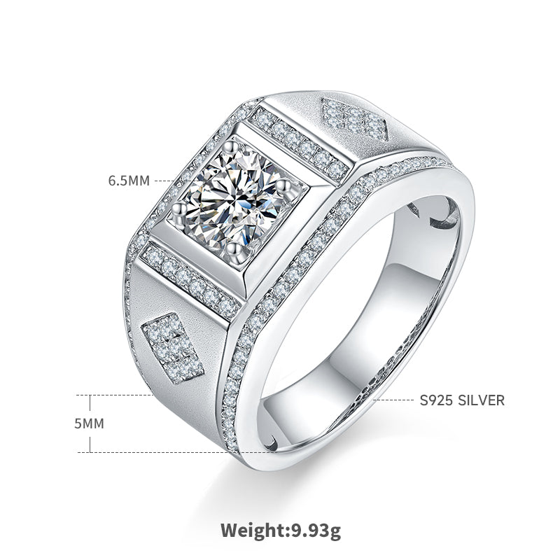 1.0 CT D Color Moissanite Retro Men's Band in White Gold Plated Sterling Silver#0