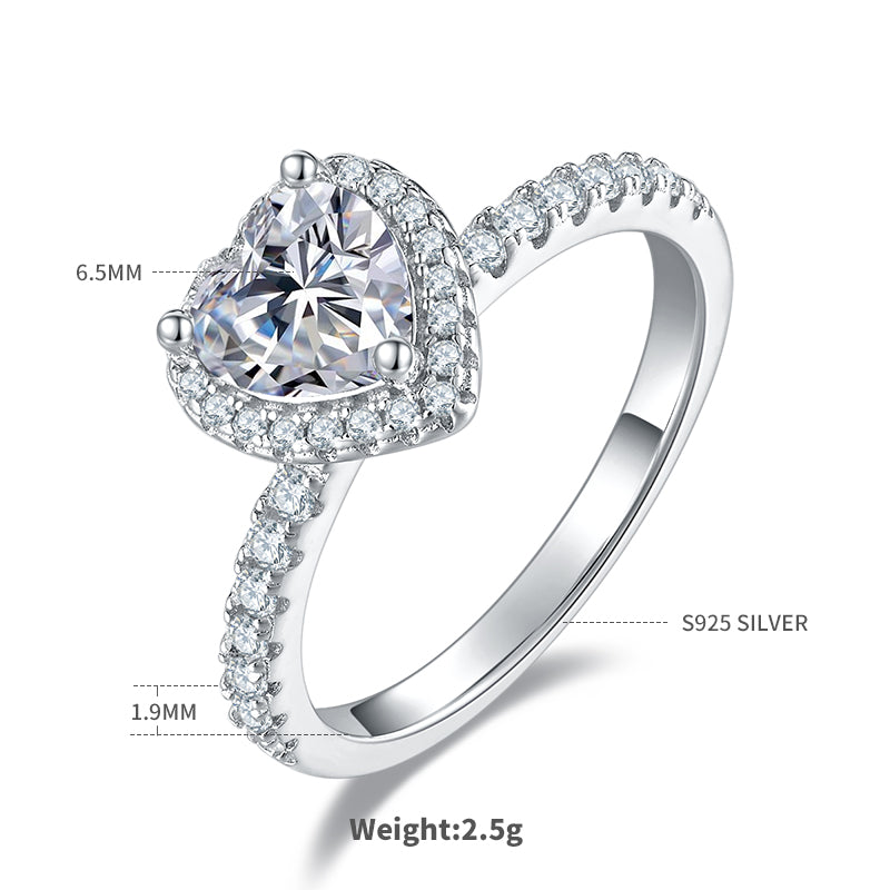1.0 CT D Color Heart Cut Moissanite Dainty Ring in White Gold Plated Sterling Silver#1