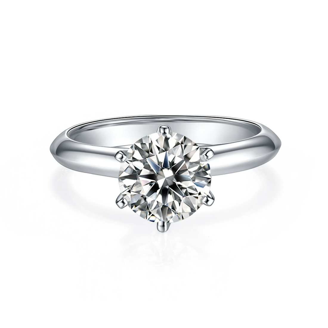 2.0 CT D Color Moissanite 6-Prong Classic Plain Shank Ring in White Gold Plated Sterling Silver#5