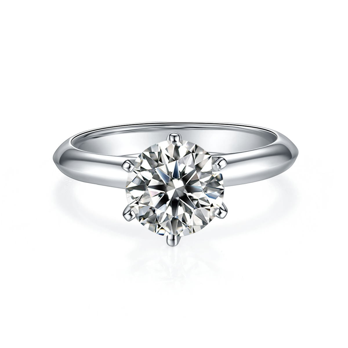 2.0 CT D Color Moissanite 6-Prong Classic Plain Shank Ring in White Gold Plated Sterling Silver#5