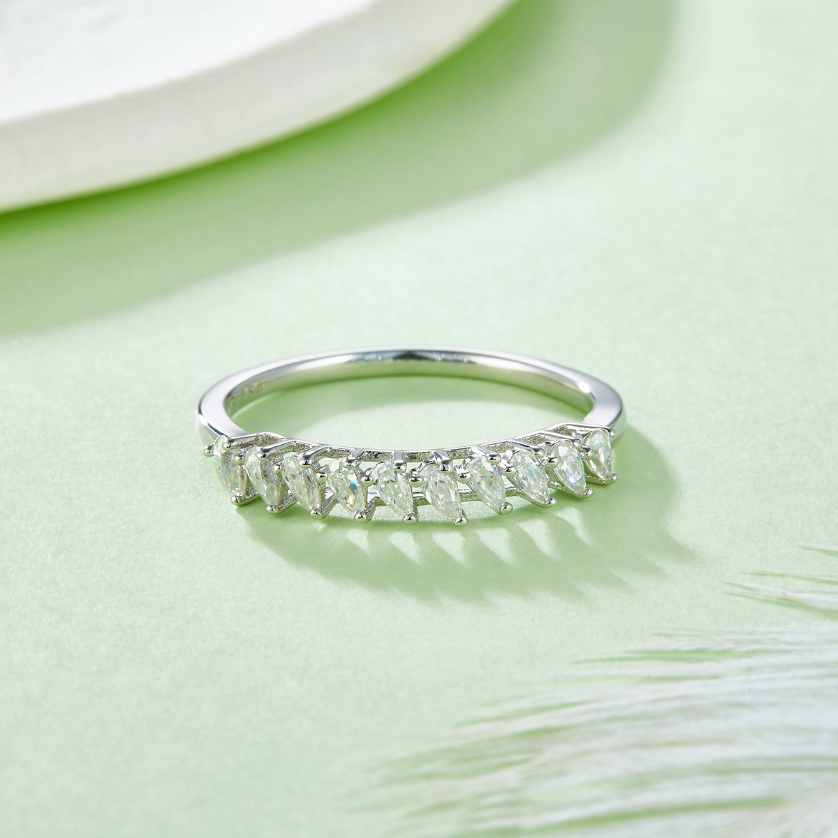 1.0 CT D Color Pear Cut Moissanite Custom Eternity Band in White Gold Plated Sterling Silver#6