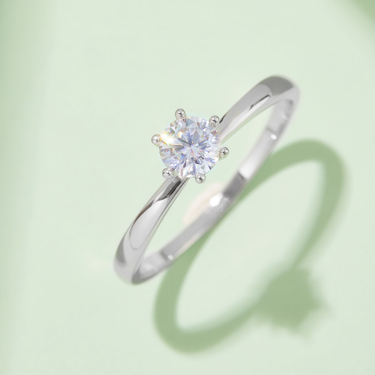 0.5 CT D Color Moissanite Halo Plain Shank Ring in White Gold Plated Sterling Silver#7