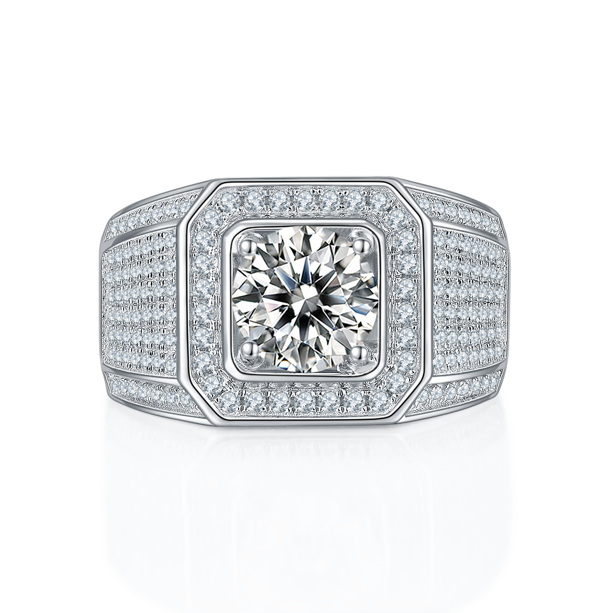 2.0 CT D Color Moissanite Elegant Men's Band in White Gold Plated Sterling Silver#7