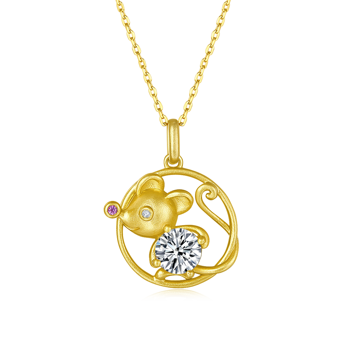 1.0 CT Moissanite Chinese Zodiac Rat Necklace in Sterling Silver#2