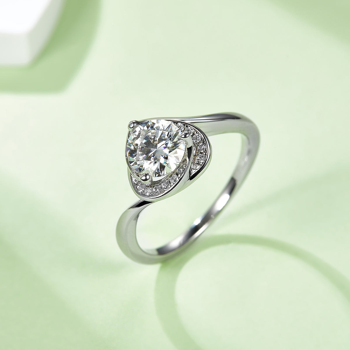 1.0 CT D Color Moissanite Blooming Heart Ring in White Gold Plated Sterling Silver#7