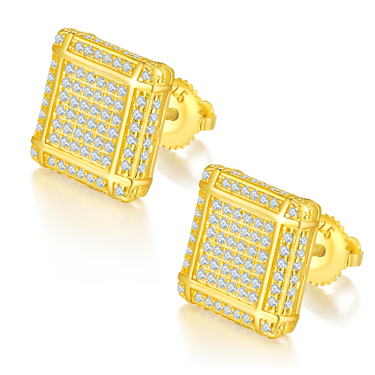 0.77 CT D Color Moissanite Melee Princess Cut Grid Screw Back Studs in Sterling Silver#2