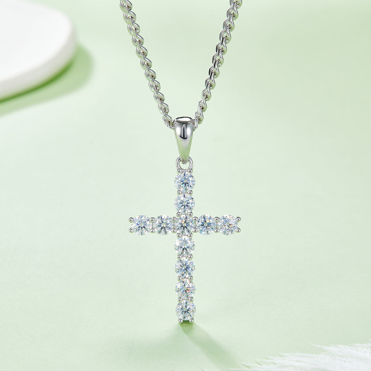 D Color Moissanite Classic Cross Pendant (4.0mm) in Sterling Silver#4