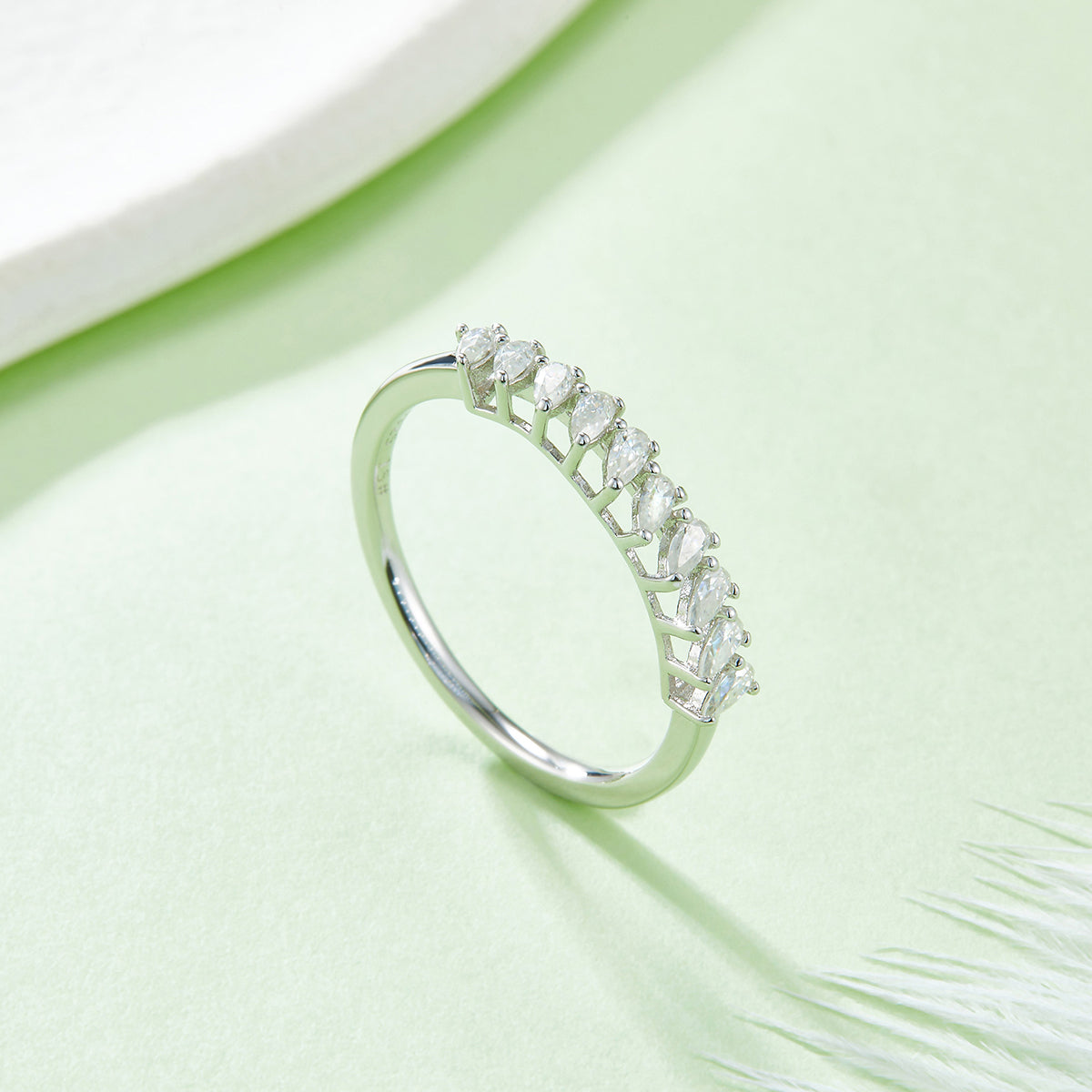 1.0 CT D Color Pear Cut Moissanite Custom Eternity Band in White Gold Plated Sterling Silver#4