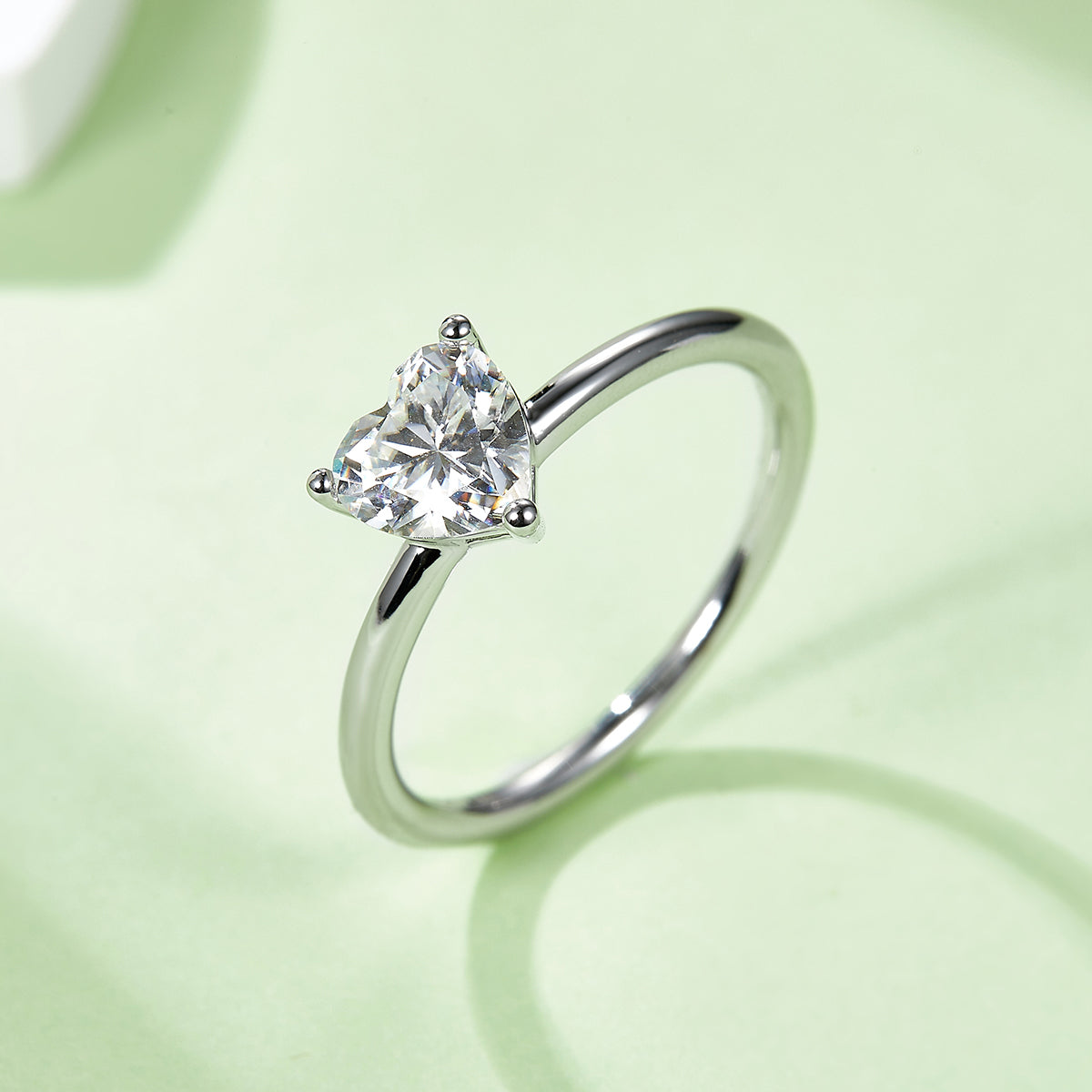 1.0 CT D Color Heart Cut Moissanite Classic Ring in White Gold Plated Sterling Silver#5