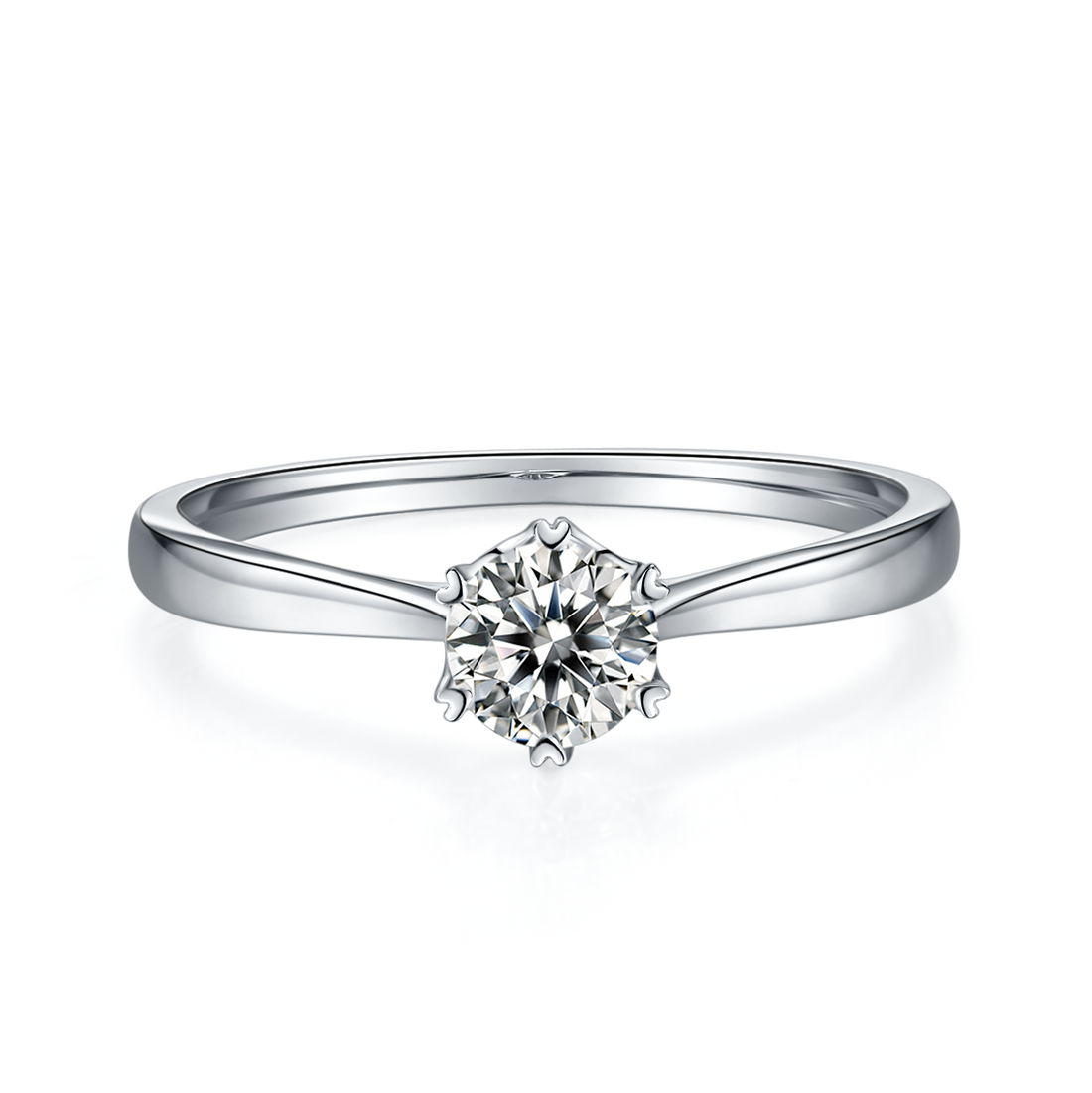 0.5 CT D Color Moissanite 6-Prong Double Layer Straight Shank Ring in White Gold Plated Sterling Silver#5