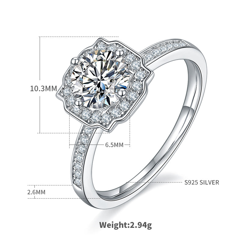 1.0 CT D Color Moissanite Pave Luxury Halo Ring in White Gold Plated Sterling Silver#4