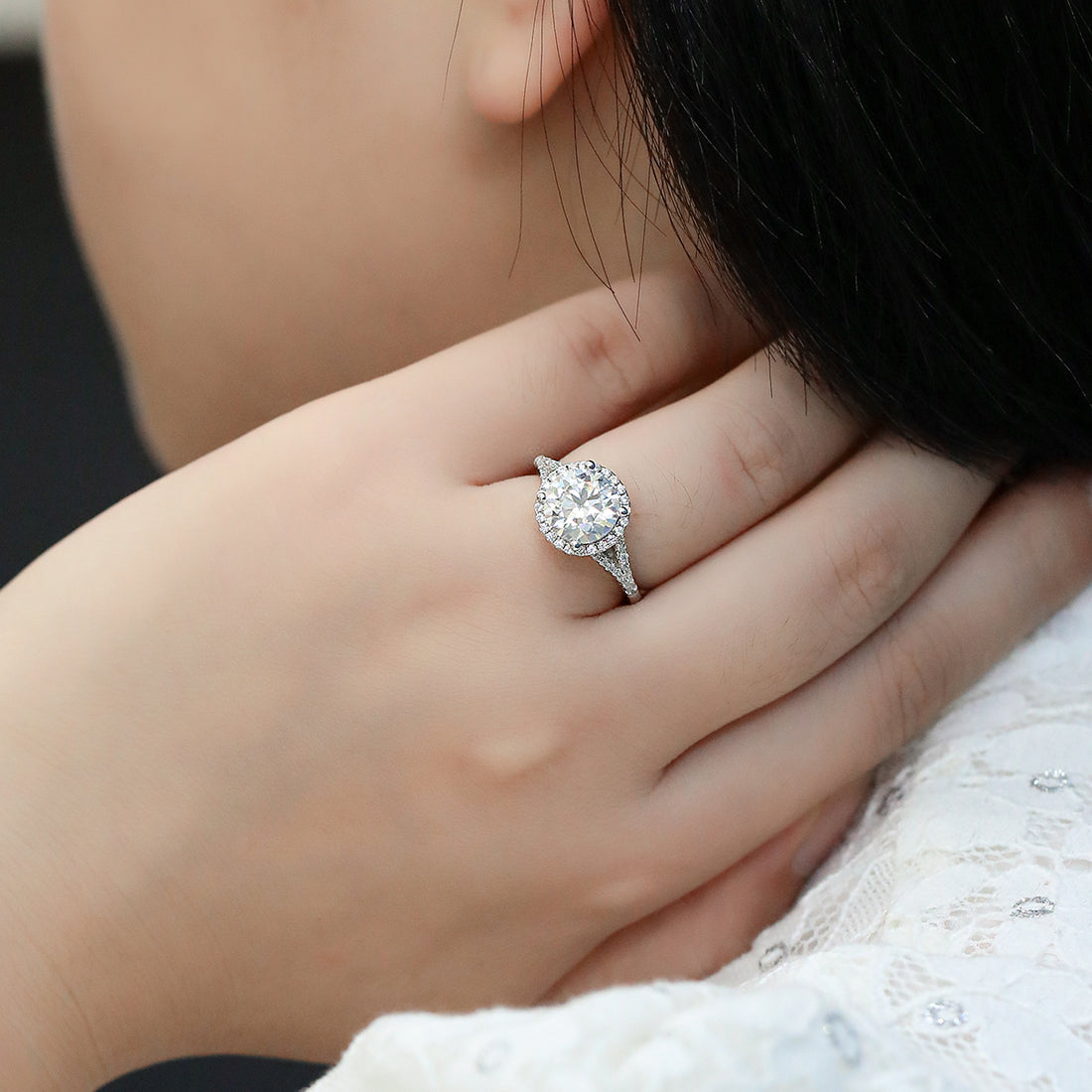 3.0 CT D Color Bezel Set Moissanite Split Shank Ring in White Gold Plated Sterling Silver#5