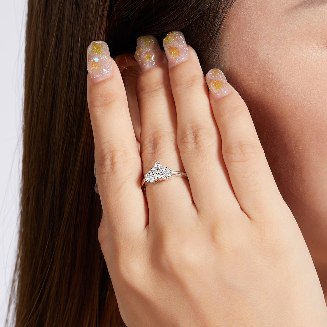 0.33 CT D Color Moissanite Melee Love at First Sight Ring in White Gold Plated Sterling Silver#7