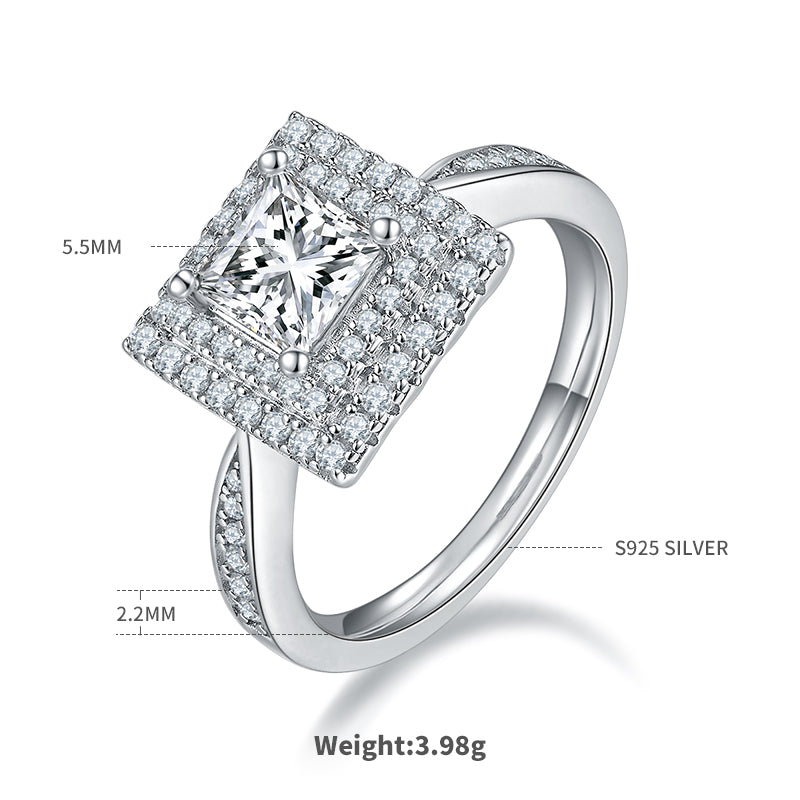 1.0 CT D Color Princess Cut Moissanite Halo Ring in White Gold Plated Sterling Silver#1