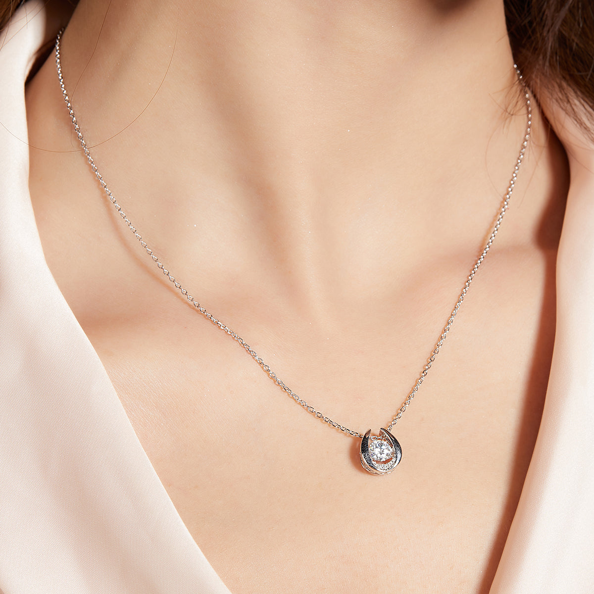 0.5 CT D Color Dancing Guardian Moissanite Necklace in White Gold Plated Sterling Silver#6