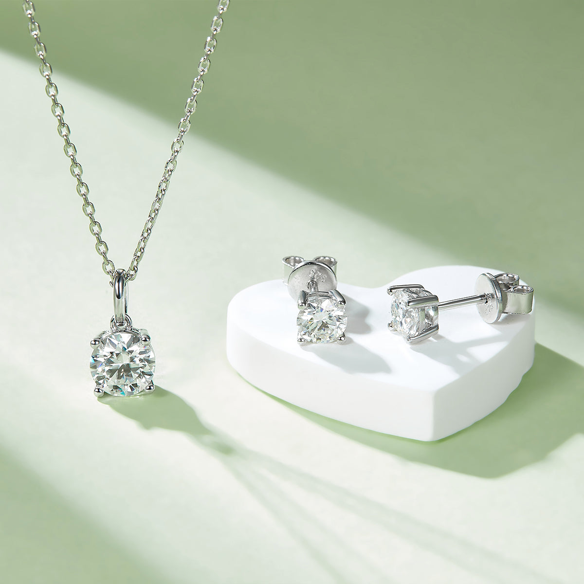 Round Cut Moissanite Classic Pendant & Stud Earrings Set in White Gold Plated Sterling Silver#11