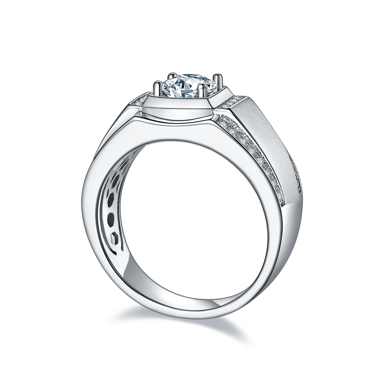 1.0 CT D Color Moissanite Rockstar Men's Band in White Gold Plated Sterling Silver#6