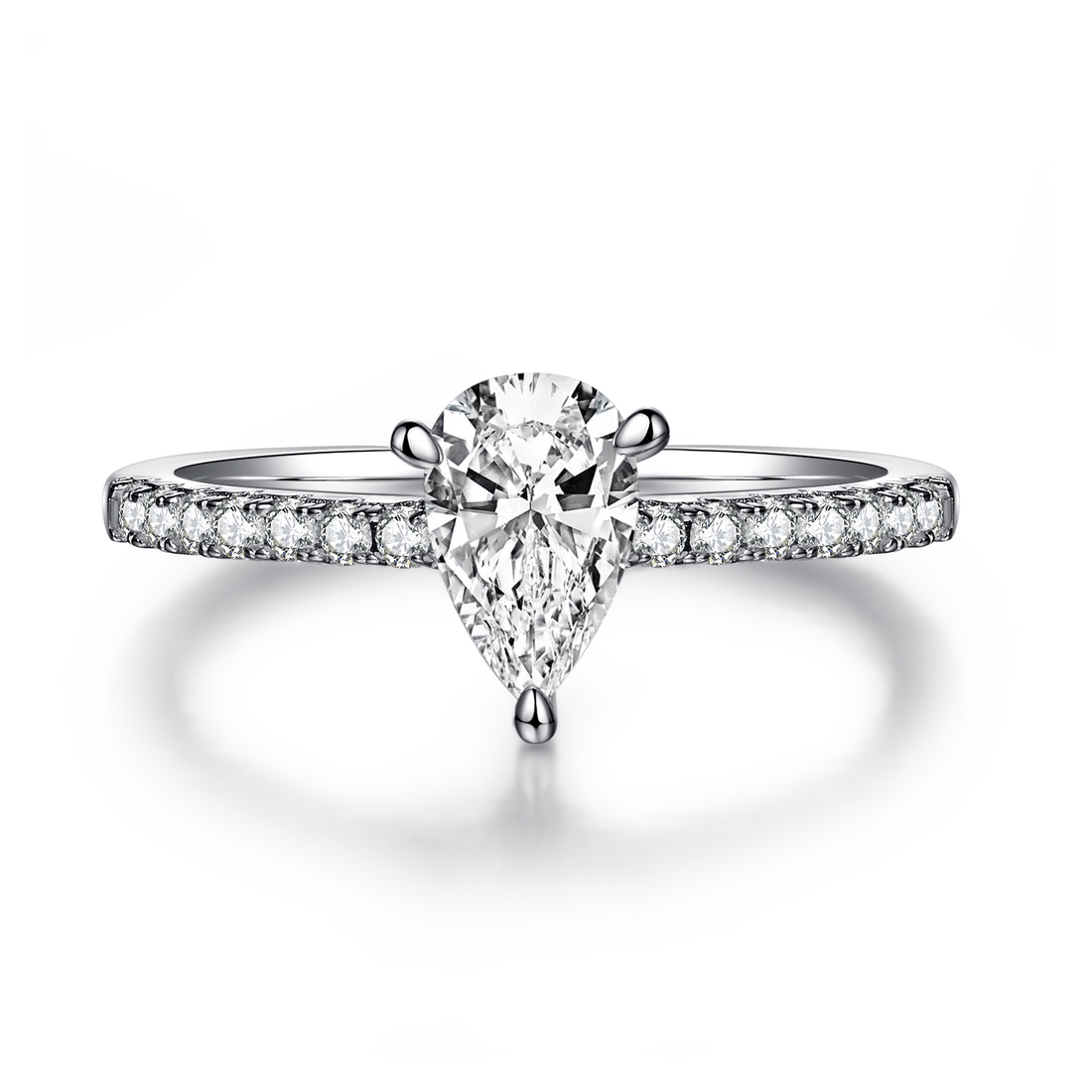 1.0 CT D Color Pear Cut Moissanite Pave Custom Ring in White Gold Plated Sterling Silver#5