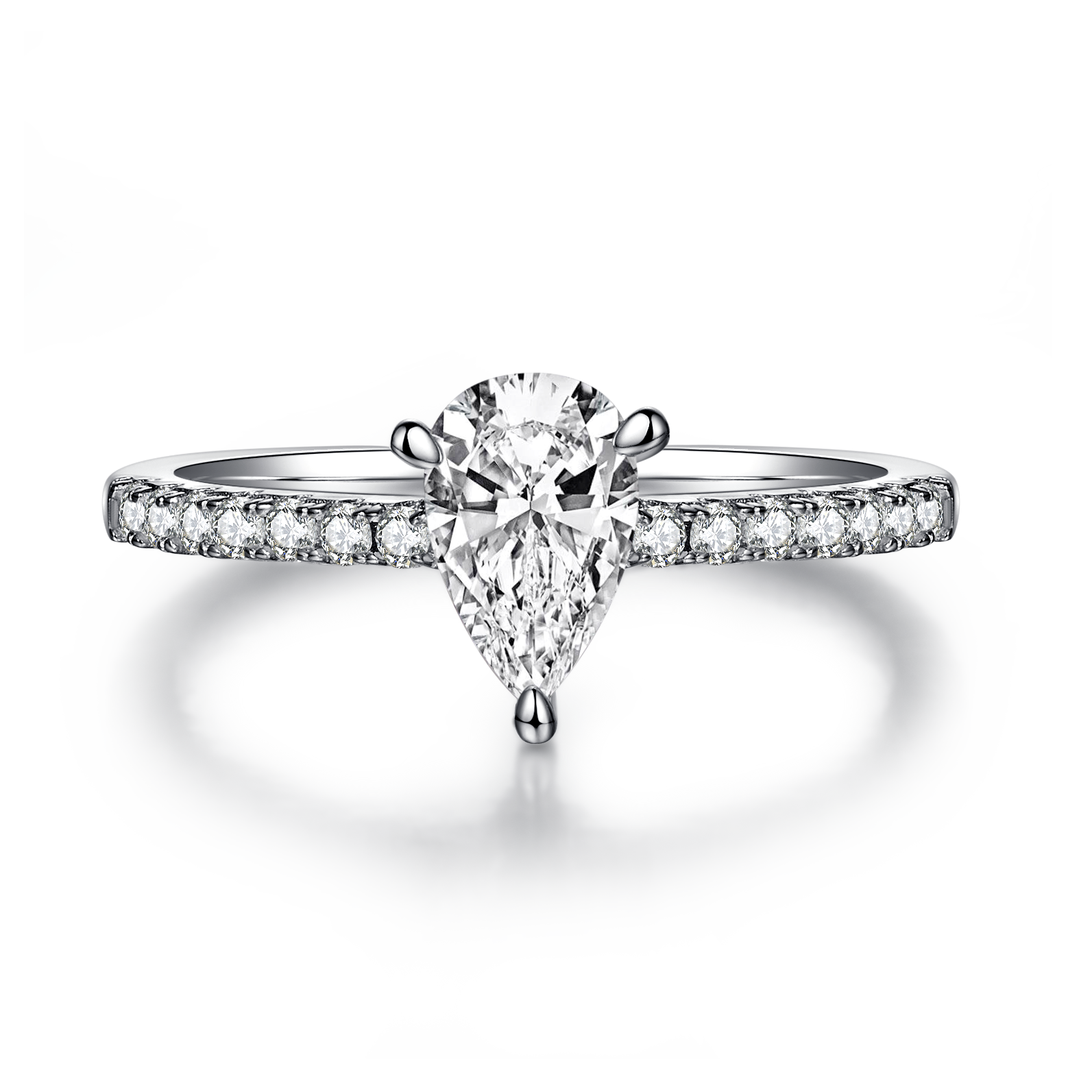 1.0 CT D Color Pear Cut Moissanite Pave Custom Ring in White Gold Plated Sterling Silver#5