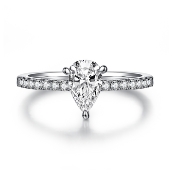 1.0 CT D Color Pear Cut Moissanite Pave Custom Ring in White Gold Plated Sterling Silver#5