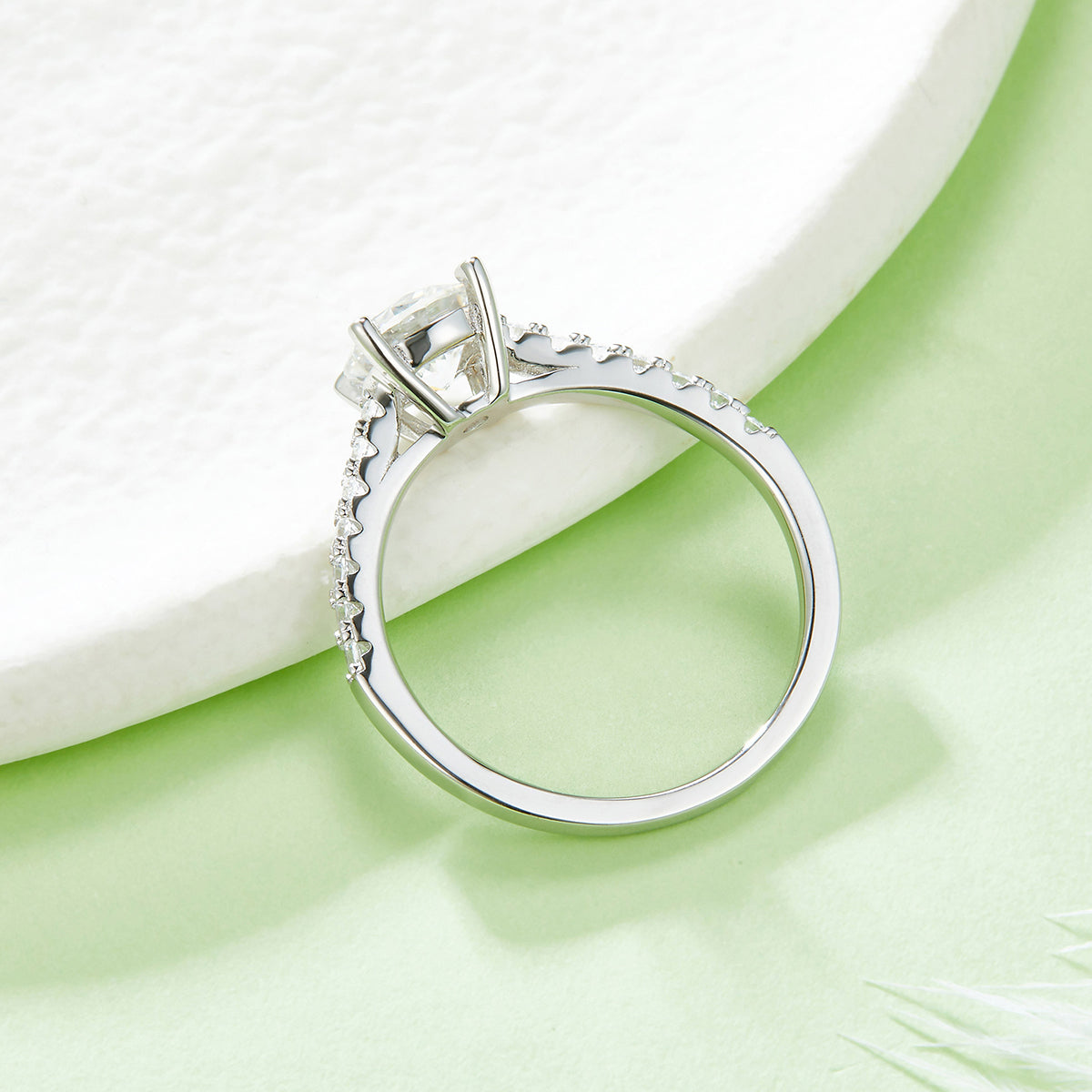 1.0 CT D Color Round Cut Moissanite Pave Custom Ring in White Gold Plated Sterling Silver#3