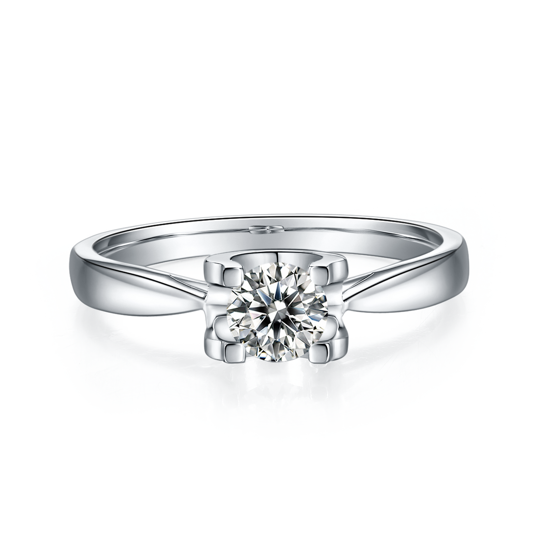 0.5 CT D Color Moissanite Peg Head Double Layer Straight Shank Ring in White Gold Plated Sterling Silver#6