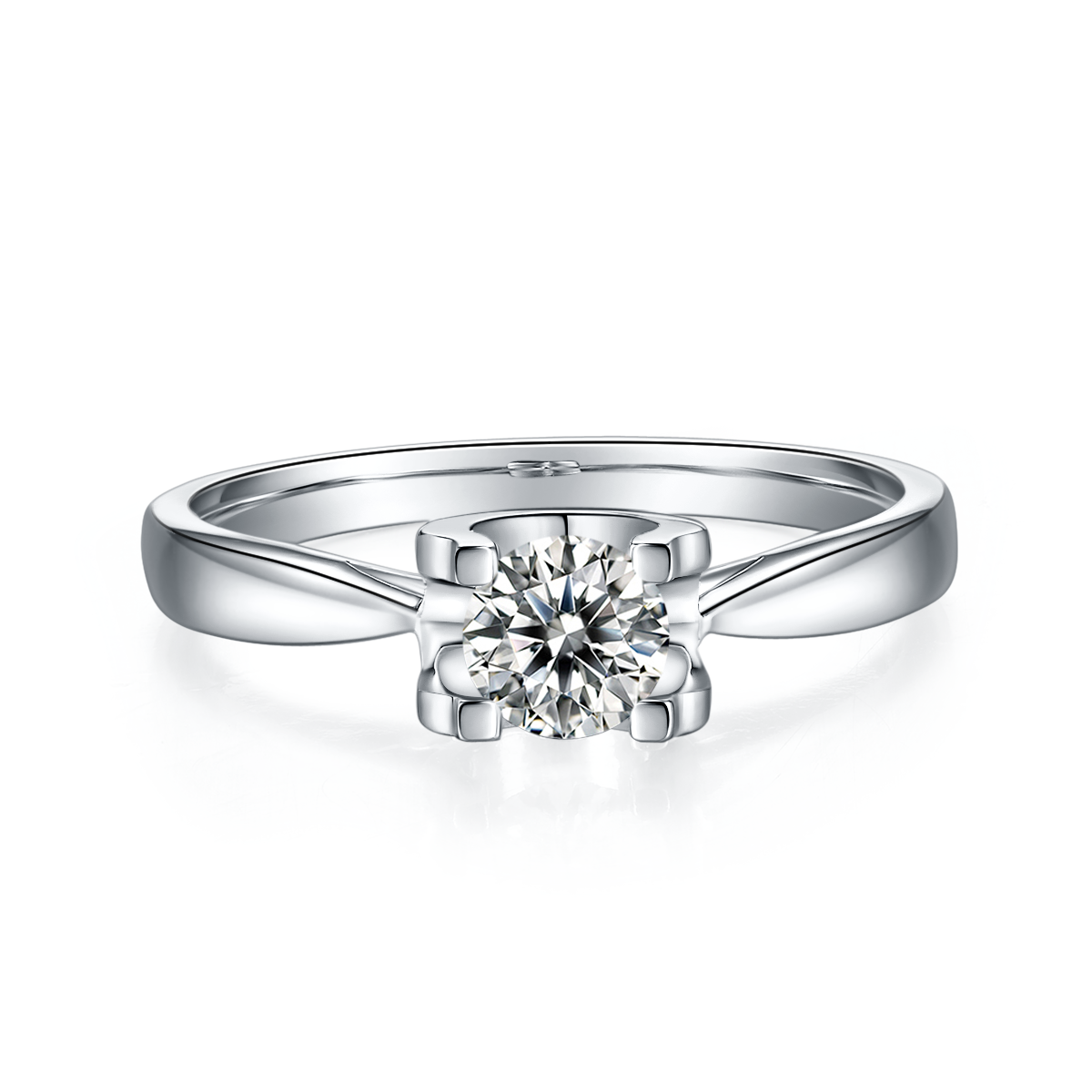 0.5 CT D Color Moissanite Peg Head Double Layer Straight Shank Ring in White Gold Plated Sterling Silver#6