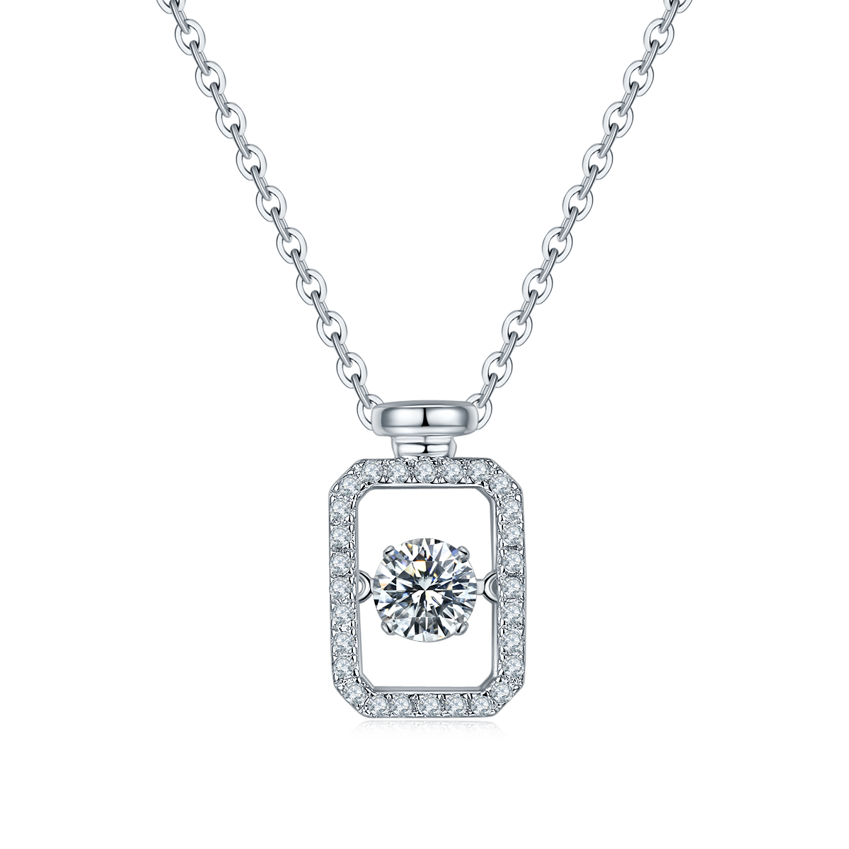 0.5 CT D Color Dancing Perfume Bottle Moissanite Necklace in White Gold Plated Sterling Silver#2