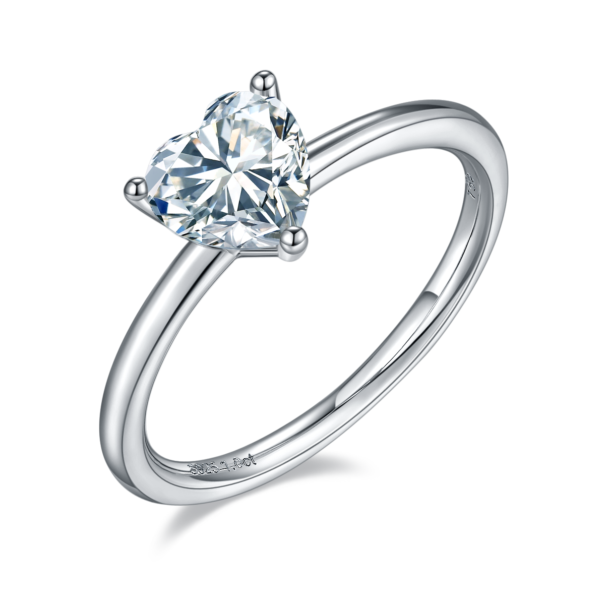 1.0 CT D Color Heart Cut Moissanite Classic Ring in White Gold Plated Sterling Silver#3