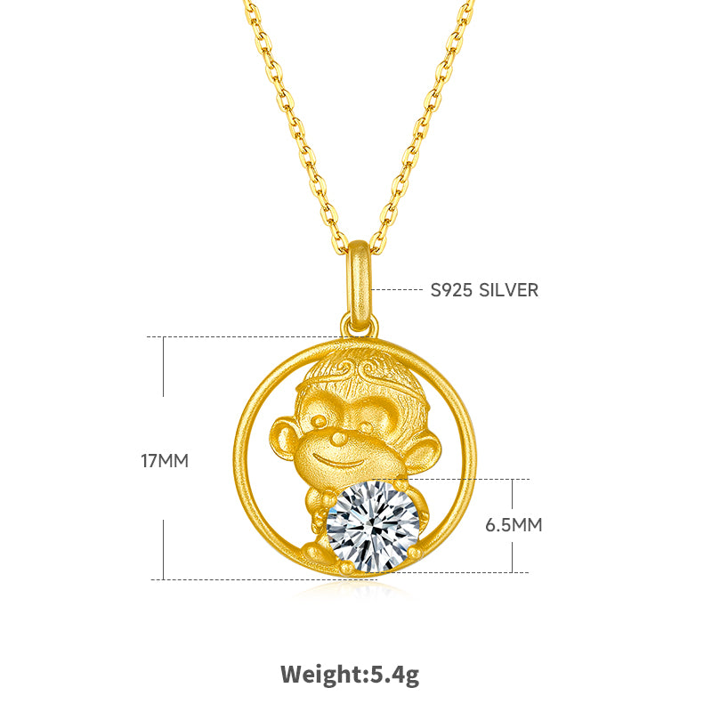 1.0 CT Moissanite Chinese Zodiac Monkey Necklace in Sterling Silver#1