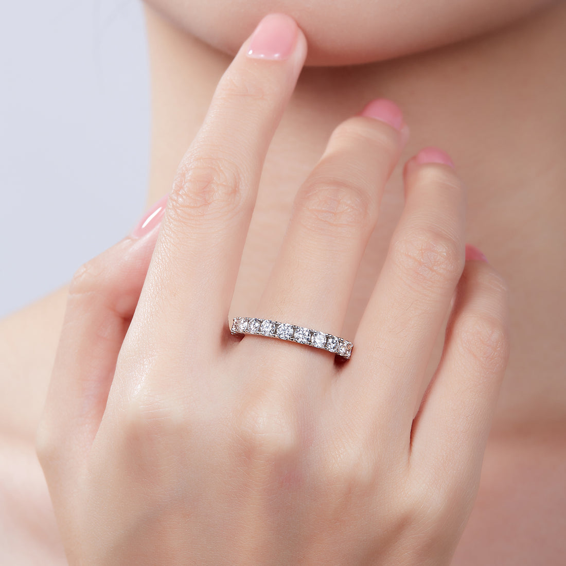 Moissanite Melee Micro-Pave Full Eternity Ring Guard (3.0mm) in White Gold Plated Sterling Silver#4