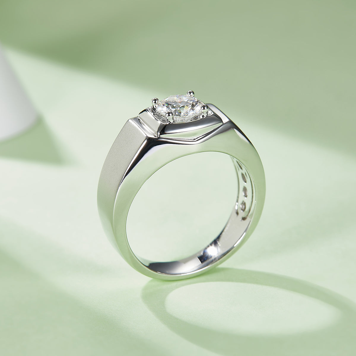 1.0 CT D Color Moissanite Rebel Men's Band in White Gold Plated Sterling Silver#3