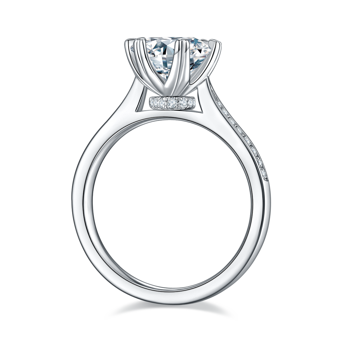2.0 CT D Color Moissanite Spinning Fortune Custom Ring in White Gold Plated Sterling Silver#6