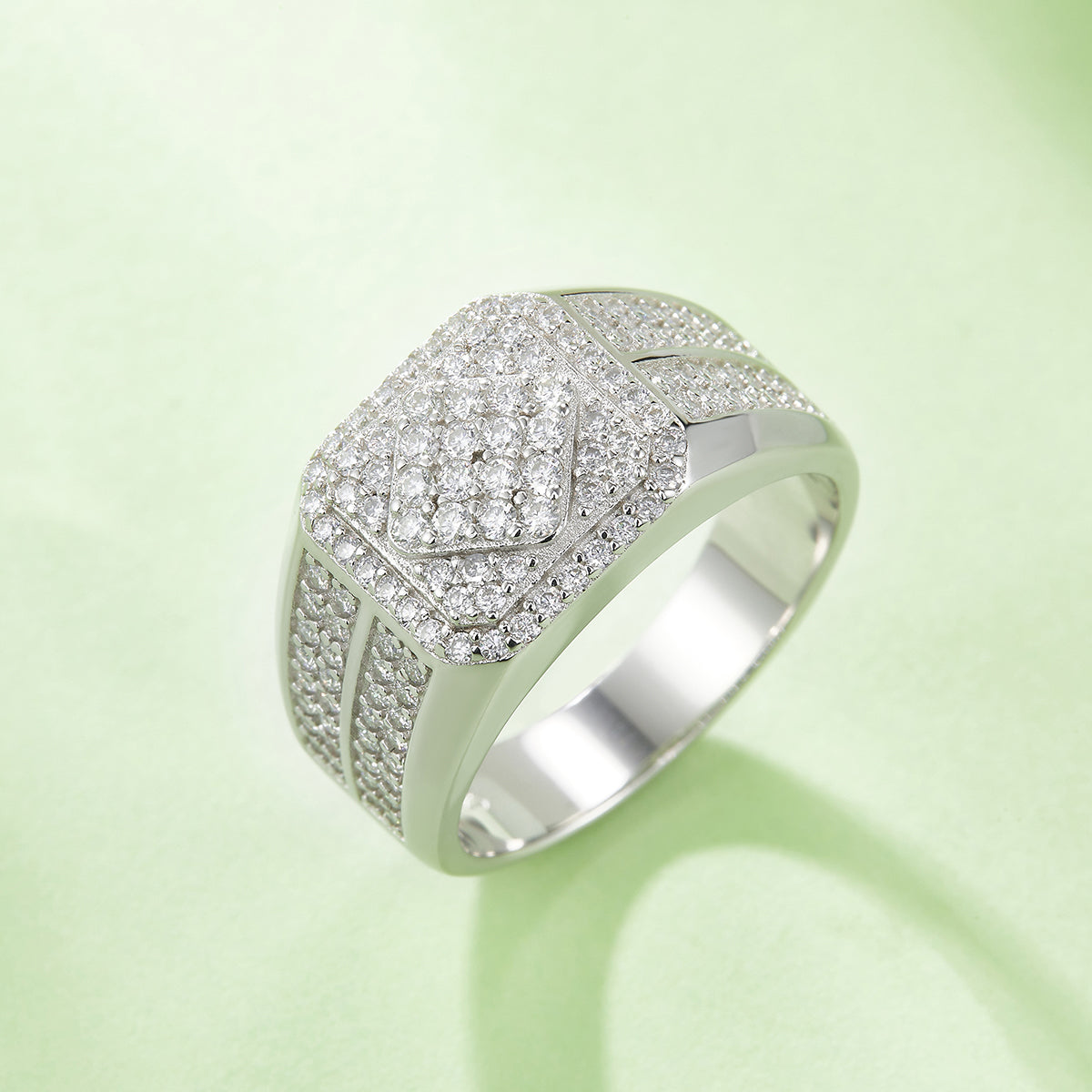 1.0 CT D Color Moissanite Melee Halo Men's Band in White Gold Plated Sterling Silver#3
