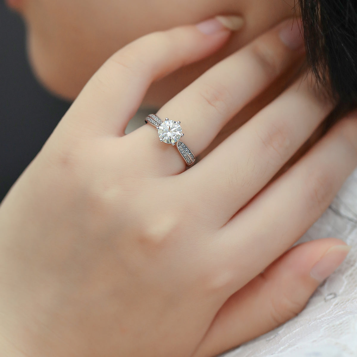 1.5 CT D Color Moissanite Star Queen Custom Ring in White Gold Plated Sterling Silver#12
