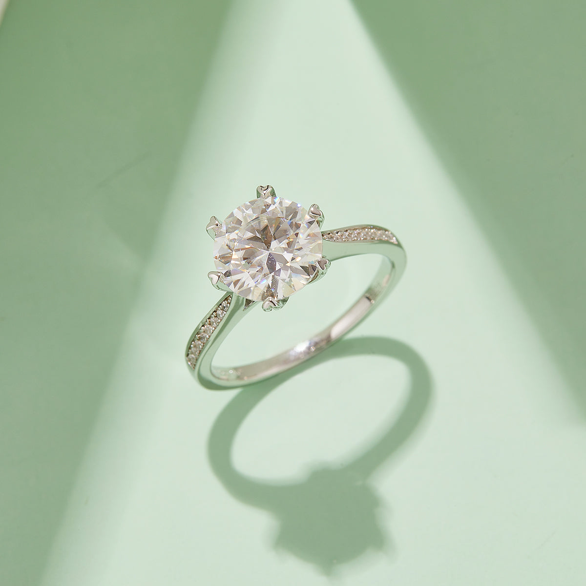 3.0 CT D Color Moissanite Spinning Fortune Custom Ring in White Gold Plated Sterling Silver#7