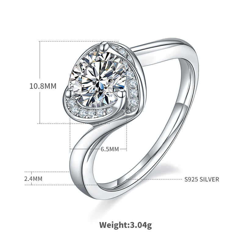 1.0 CT D Color Moissanite Blooming Heart Ring in White Gold Plated Sterling Silver#4