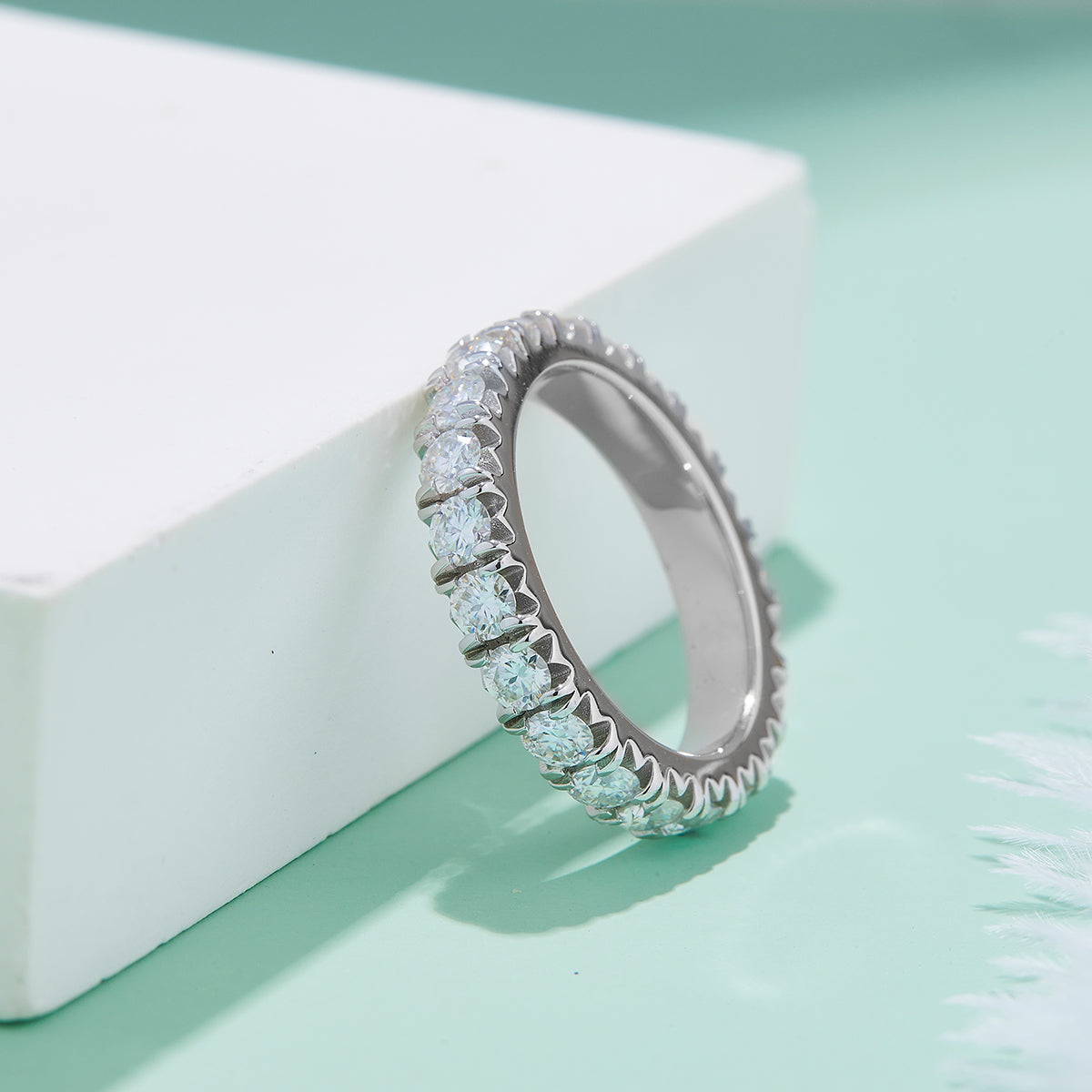 Moissanite Melee Tiger Prong Full Eternity Ring Guard (3.0mm) in White Gold Plated Sterling Silver#6
