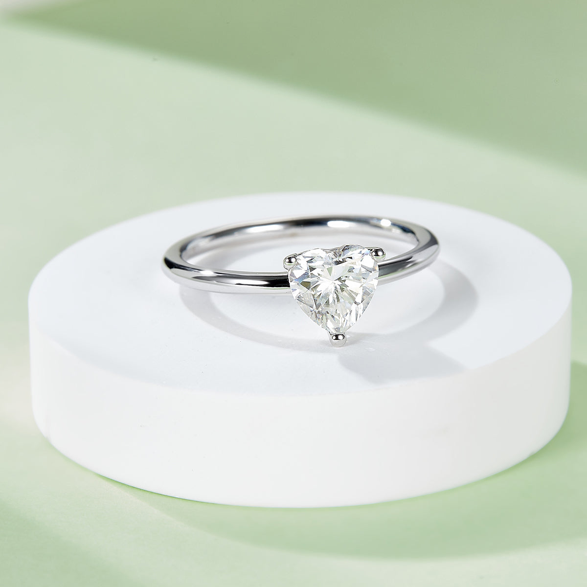 1.0 CT D Color Heart Cut Moissanite Classic Ring in White Gold Plated Sterling Silver#7