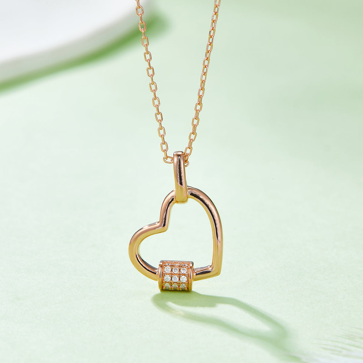 0.1 CT D Color Moissanite Melee Lock Heart Pendant in Sterling Silver#7