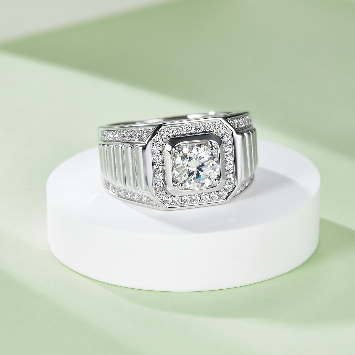 1.0 CT D Color Moissanite Classic Gentleman Men's Band in White Gold Plated Sterling Silver#4