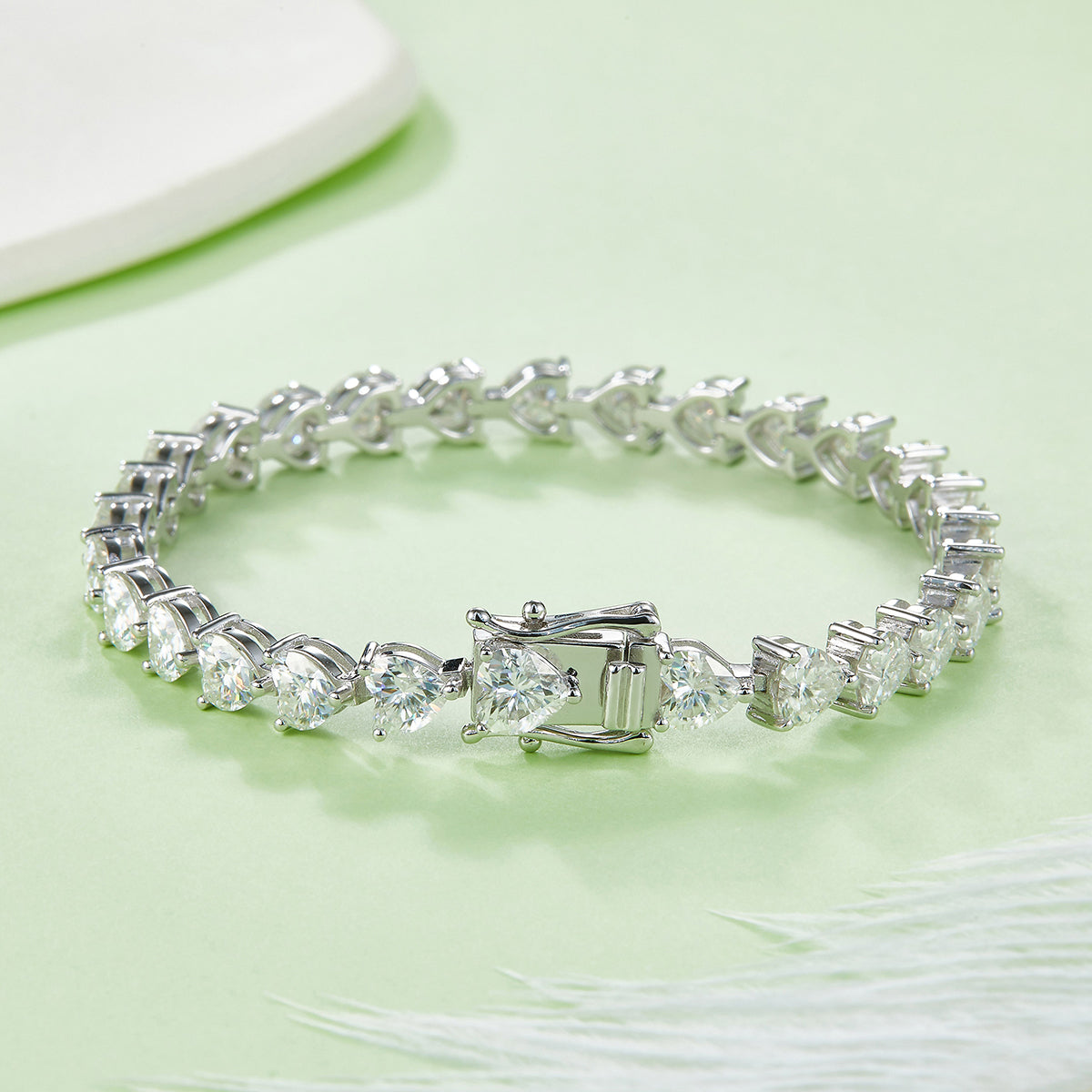 D Color VVS Moissanite Cluster Tennis Bracelet (Heart Cut, 0.5 CT Each) in White Gold Plated Sterling Silver#3