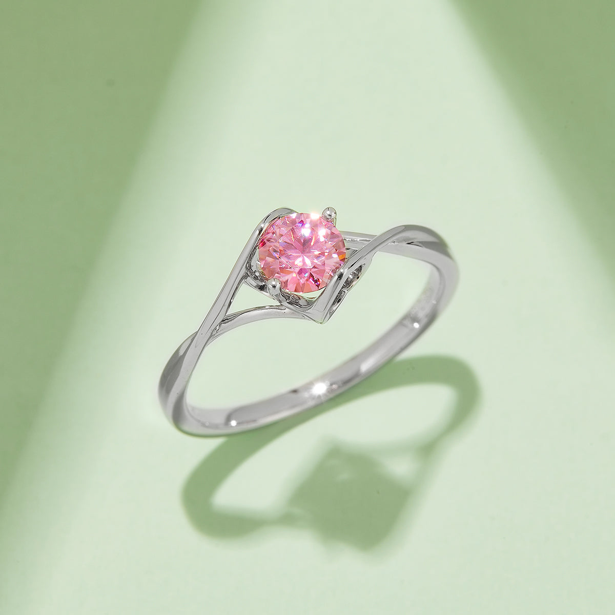 0.5 CT D Color Moissanite Angel Kiss Twisted Shank Ring in White Gold Plated Sterling Silver#8