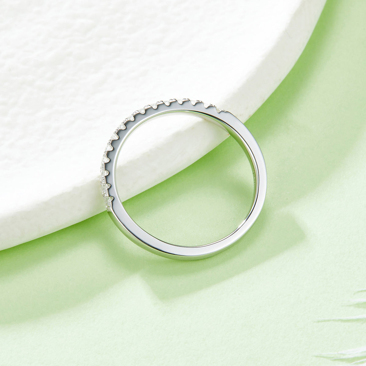 0.33 CT D Color Moissanite Melee Straight Row Ring Guard in White Gold Plated Sterling Silver#5