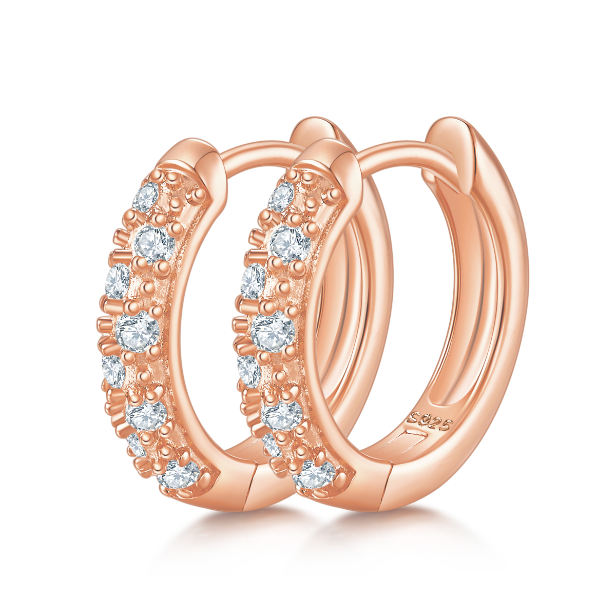 0.27 CT D Color Moissanite Melee Double Row Half Hoop Earrings in Sterling Silver#4